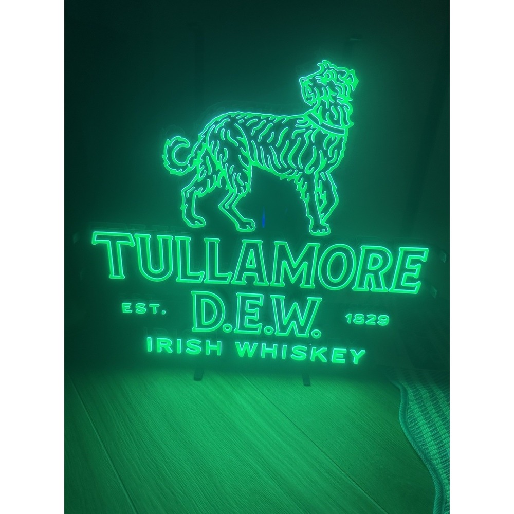 Tullamore D.E.W. Green Light Irish Whisky Neon Sign Original 1829 22"x 20"